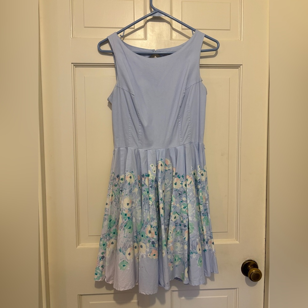 Women’s blue floral sleeveless tank mini dress formal dance party travel holiday